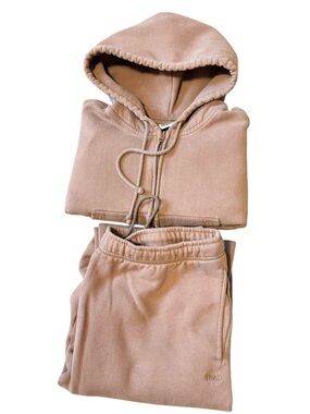 TNA Aritzia Sweatfleece Cozy Fleece Hoodie & Jogger Set Camel Taupe L